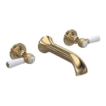 Delphi Windsor Lever Brushed Brass 3-Hole Wall Mounted Basin Mixer Tap | Product Image