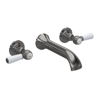 Delphi Windsor Lever Brushed Pewter 3-Hole Wall Mounted Basin Mixer Tap | Product Image