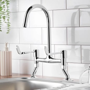 Deva Bridge Kitchen Sink Mixer Tap 6 Inch Lever Handles Chrome | Product Image