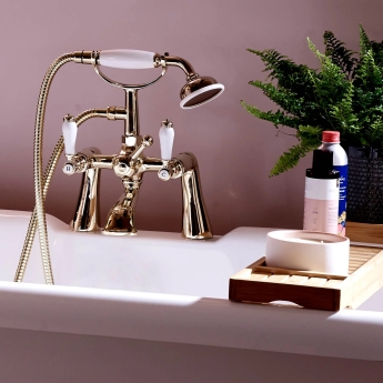 Deva Coronation Pillar Mounted Bath Shower Mixer Tap Gold | Product Image