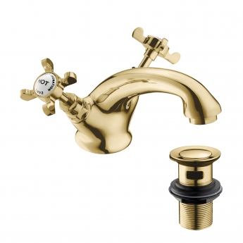 Deva Coronation Mono Basin Mixer Tap with Pop Up Waste - Gold