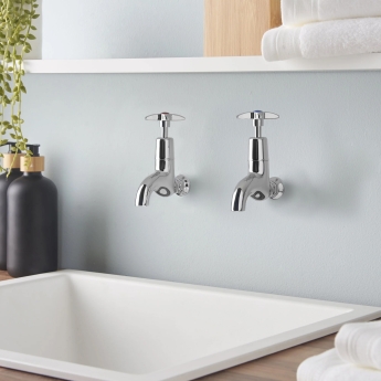 Deva Cross Handle 1/2 Inch BS5412 Bib Taps Pair - Chrome | Product Image