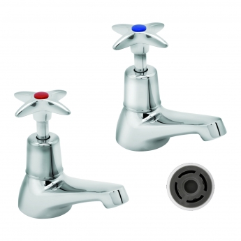 Deva Cross Handle Basin Taps with 4lpm Flow Regulator - Chrome