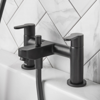Deva Ethos Pillar Mounted Bath Shower Mixer Tap - Matt Black | Product Image