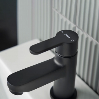 Deva Ethos Single Lever Mini Basin Mixer Tap with Waste - Matt Black