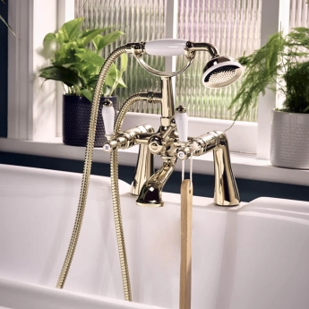 Deva Georgian Pillar Mounted Bath Shower Mixer Tap Gold | Product Image