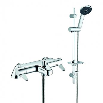 Deva Kiri Satinjet Thermostatic Pillar Mounted Bath Shower Mixer Tap with Shower Rail Kit - Chrome