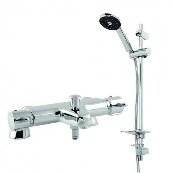 Deva Kiri Thermostatic Pillar Mounted Bath Shower Mixer Tap with Shower Rail Kit - Chrome
