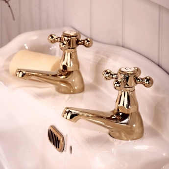 Deva Tudor Traditional Basin Taps Pair - Gold