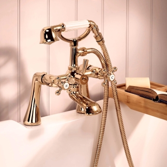 Deva Tudor Pillar Mounted Bath Shower Mixer Tap Gold | Product Image