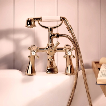 Deva Tudor Pillar Mounted Bath Shower Mixer Tap Gold | Product Image