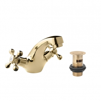 Deva Tudor Mono Basin Mixer Tap with Press Top Waste - Gold