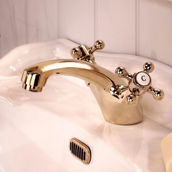 Deva Tudor Mono Basin Mixer Tap with Press Top Waste - Gold