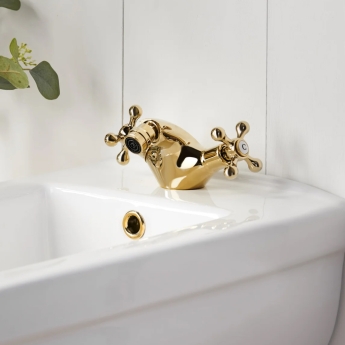 Deva Tudor Mono Bidet Mixer Tap Gold with Pop Up Waste | Product Image