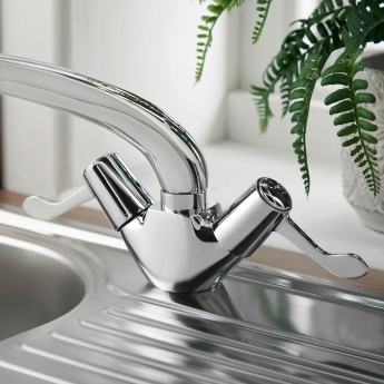 Deva Vitality Lever Action Deck Mounted Kitchen Sink Mixer Tap with Flexi Tails - Chrome