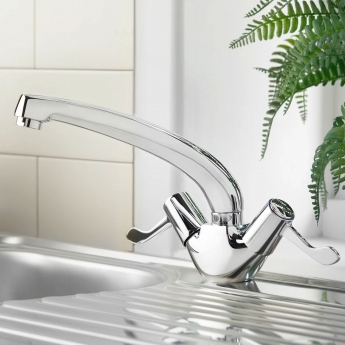 Deva Vitality Lever Action Deck Mounted Kitchen Sink Mixer Tap with Flexi Tails - Chrome