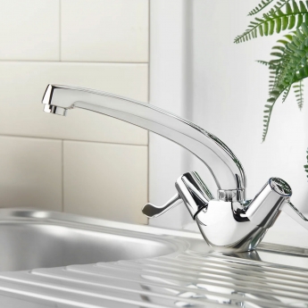 Deva Vitality Lever Action Deck Mounted Kitchen Sink Mixer Tap with Copper Tails - Chrome