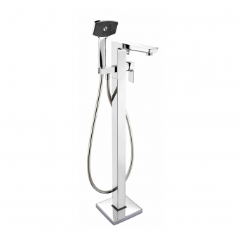 Deva Satinjet Wai Floor Mounted Bath Shower Mixer Tap - Chrome & Graphite
