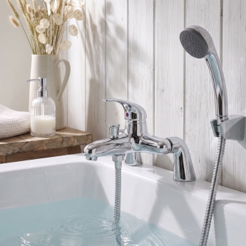 Duchy Ansom Chrome Pillar Mounted Bath Shower Tap (inc Bracket, Handset and Hose) | Product Image