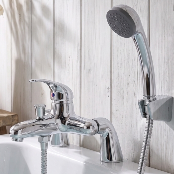 Duchy Ansom Chrome Pillar Mounted Bath Shower Tap (inc Bracket, Handset and Hose) | Product Image