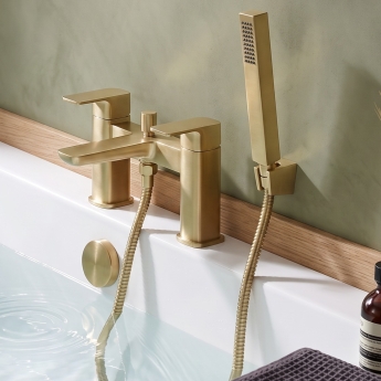 Duchy Caradon Brushed Brass Pillar Mounted Bath Shower Tap (inc Bracket, Handset and Hose) | Product Image
