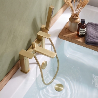 Duchy Caradon Brushed Brass Pillar Mounted Bath Shower Tap (inc Bracket, Handset and Hose) | Product Image