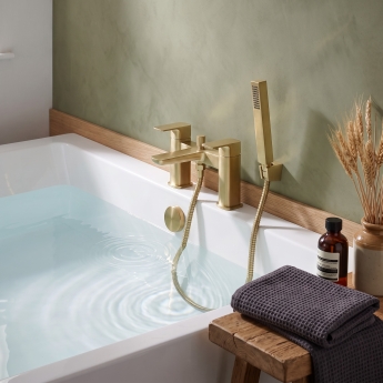 Duchy Caradon Brushed Brass Pillar Mounted Bath Shower Tap (inc Bracket, Handset and Hose) | Product Image