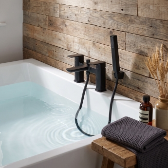Duchy Caradon Black Pillar Mounted Bath Shower Tap (inc Bracket, Handset and Hose) | Product Image