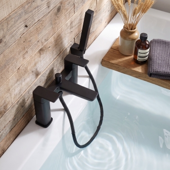 Duchy Caradon Black Pillar Mounted Bath Shower Tap (inc Bracket, Handset and Hose) | Product Image