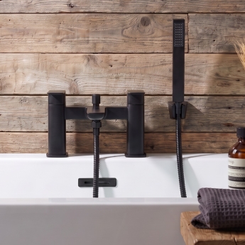 Duchy Caradon Black Pillar Mounted Bath Shower Tap (inc Bracket, Handset and Hose) | Product Image