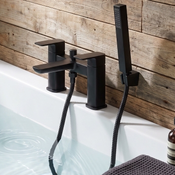 Duchy Caradon Black Pillar Mounted Bath Shower Tap (inc Bracket, Handset and Hose) | Product Image