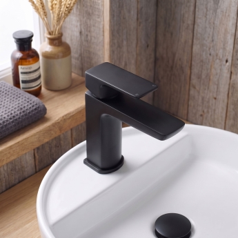 Duchy Caradon Black Mini Mono Basin Mixer Tap (inc Press Top Waste) | Product Image