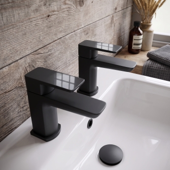 Duchy Caradon Black Basin Hot & Cold Taps Pair | Product Image