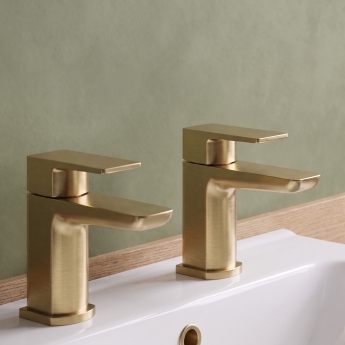 Duchy Caradon Brushed Brass Basin Hot & Cold Taps Pair | Product Image