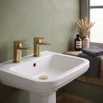 Duchy Caradon Brushed Brass Basin Hot & Cold Taps Pair | Product Image