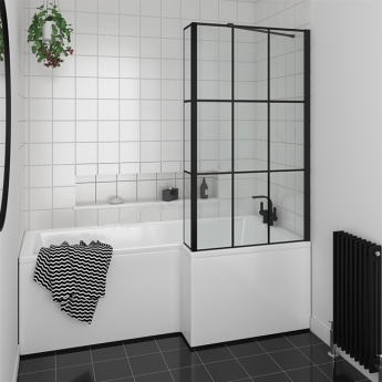 Duchy Designer L-Shaped Fixed Matrix Bath Screen With Support Bar 1400mm H x 850mm W - 6mm Glass