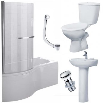 Duchy Hampstead Complete Bathroom Suite 1700mm x 703mm/900mm P-Shaped Shower Bath LH
