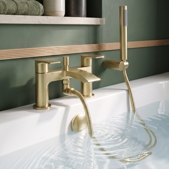 Duchy Hendra Brushed Brass Pillar Mounted Bath Shower Tap (inc Bracket, Handset and Hose) | Product Image