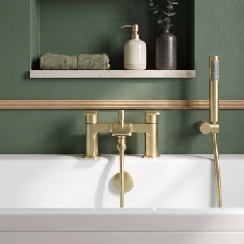 Duchy Hendra Brushed Brass Pillar Mounted Bath Shower Tap (inc Bracket, Handset and Hose) | Product Image