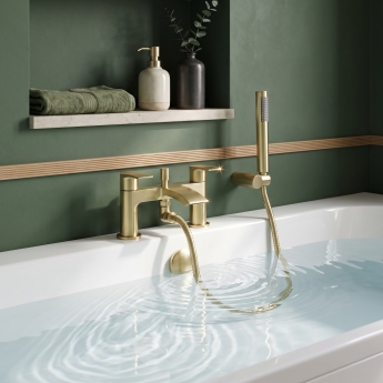 Duchy Hendra Brushed Brass Pillar Mounted Bath Shower Tap (inc Bracket, Handset and Hose) | Product Image