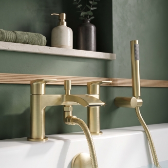 Duchy Hendra Brushed Brass Pillar Mounted Bath Shower Tap (inc Bracket, Handset and Hose) | Product Image
