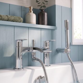 Duchy Hendra Chrome Pillar Mounted Bath Shower Tap (inc Bracket, Handset and Hose) | Product Image