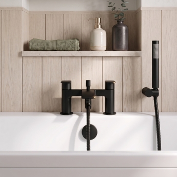 Duchy Hendra Black Pillar Mounted Bath Shower Tap (inc Bracket, Handset and Hose) | Product Image