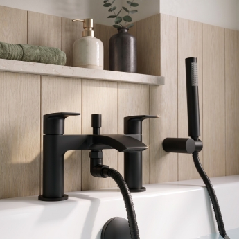 Duchy Hendra Black Pillar Mounted Bath Shower Tap (inc Bracket, Handset and Hose) | Product Image