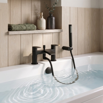 Duchy Hendra Black Pillar Mounted Bath Shower Tap (inc Bracket, Handset and Hose) | Product Image