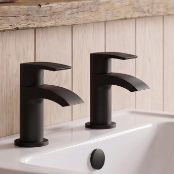 Duchy Hendra Black Basin Hot & Cold Taps Pair | Product Image