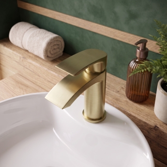 Duchy Hendra Brushed Brass Mini Mono Basin Mixer Tap (inc Press Top Waste) | Product Image