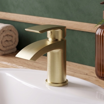 Duchy Hendra Brushed Brass Mini Mono Basin Mixer Tap (inc Press Top Waste) | Product Image