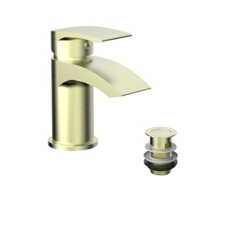 Duchy Hendra Brushed Brass Mini Mono Basin Mixer Tap (inc Press Top Waste) | Product Image
