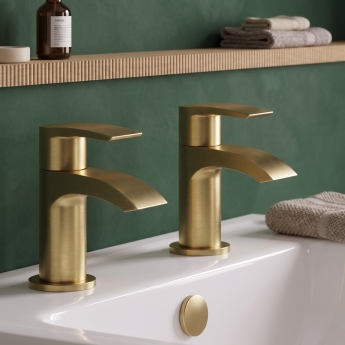 Duchy Hendra Brushed Brass Basin Hot & Cold Taps Pair | Product Image